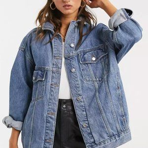 Topshop Oversized Denim Jacket (mid wash blue) - Size 6